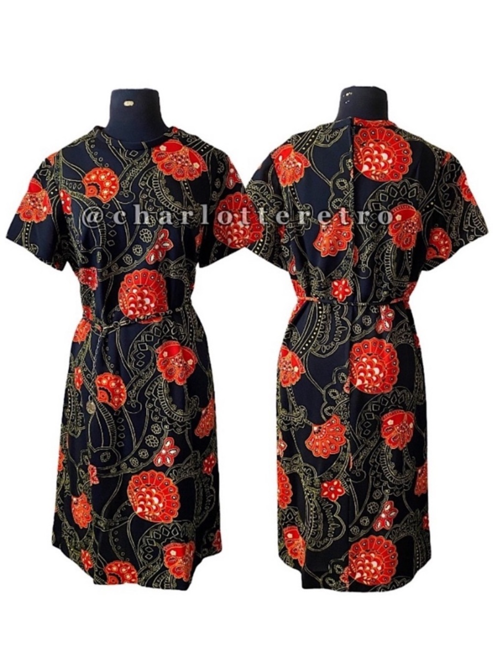 70s vtg Acid Trip Shift Dress w Belt